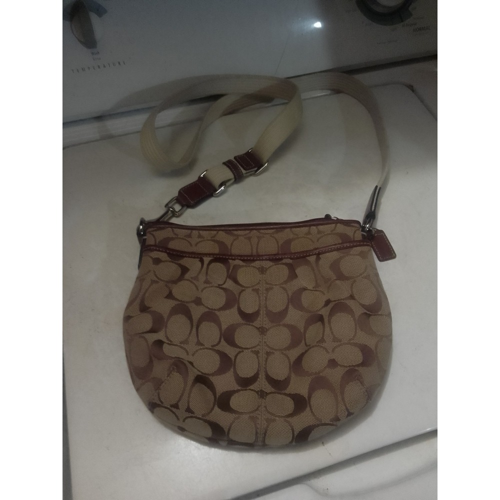 Vintage Coach Brown‎ Signature Canvas Small Crossbody With Adjustable Strap